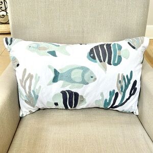Embroidered Fish Lumbar Decorative Pillow